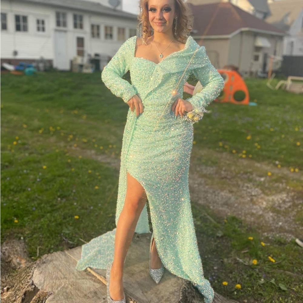 Baby blue sparkly prom dress